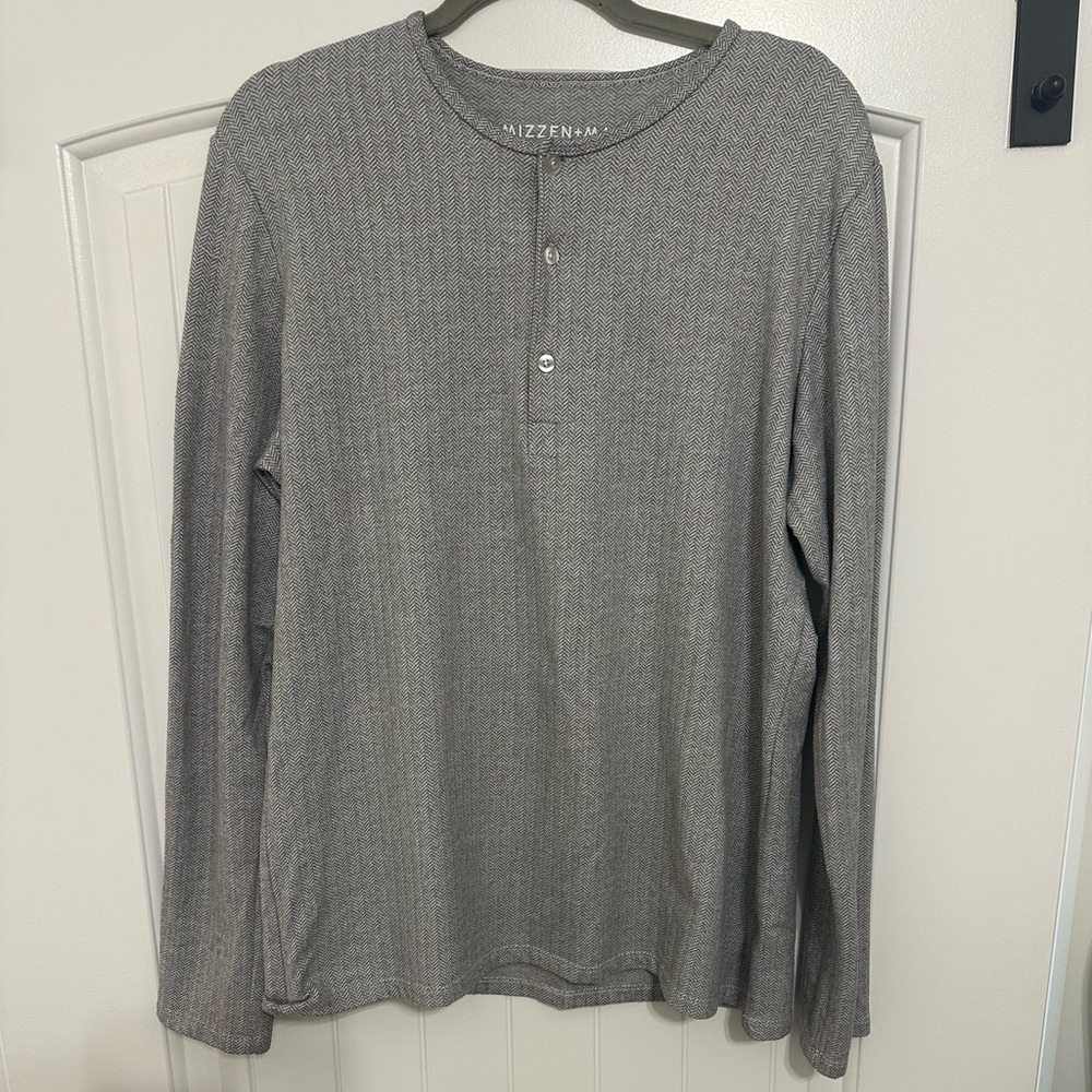 Mizzen+Main men's long-sleeve base Thermal henley shirt Heather Grey Size XL
